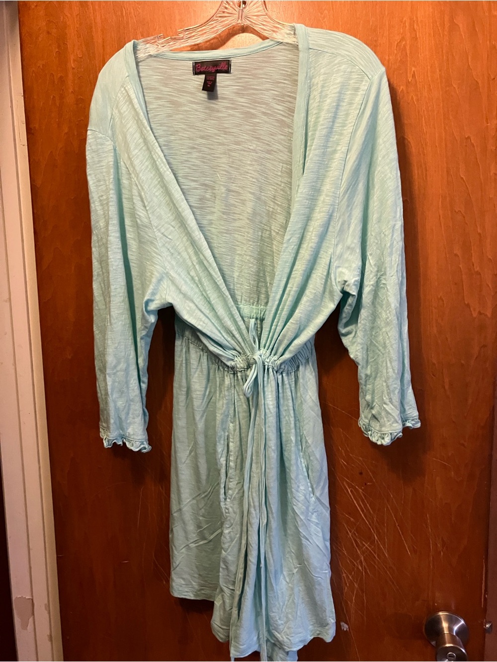 Betseyville Size XL Light Blue Cotton Blend Knit Robe